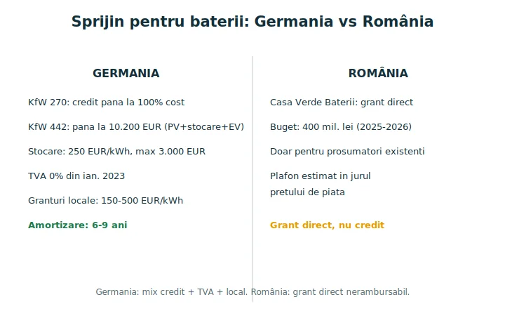Comparație între sprijinul pentru baterii rezidențiale în Germania și România