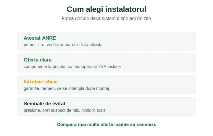 Instalatori fotovoltaice: cum verifici atestatul, oferta și întrebările