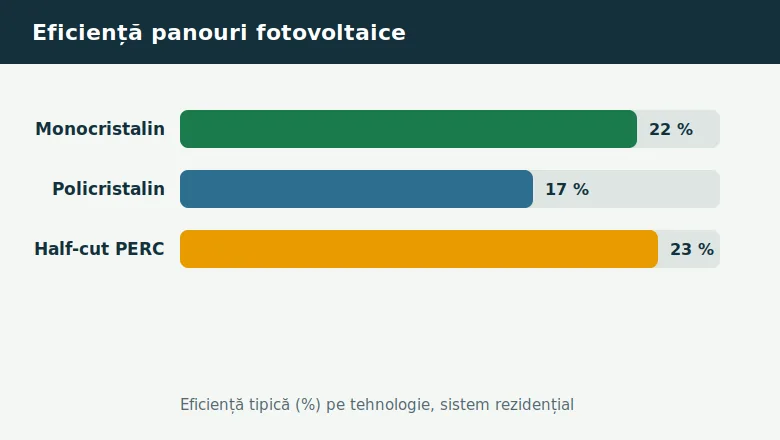Panouri fotovoltaice: eficiență pe tipuri de tehnologie