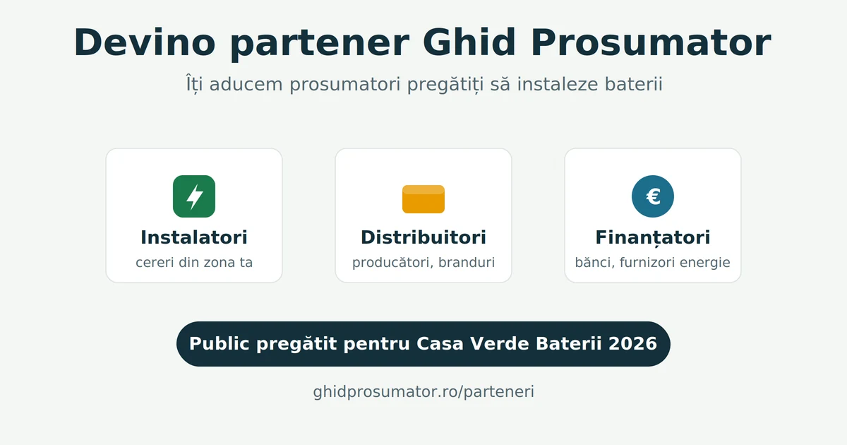 Parteneri: devino partener Ghid Prosumator: instalatori, distribuitori, producători și finanțatori